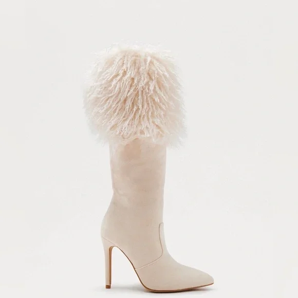 Fashion Nova Cream Faux Fur Heeled Boots - Picture 2 of 8